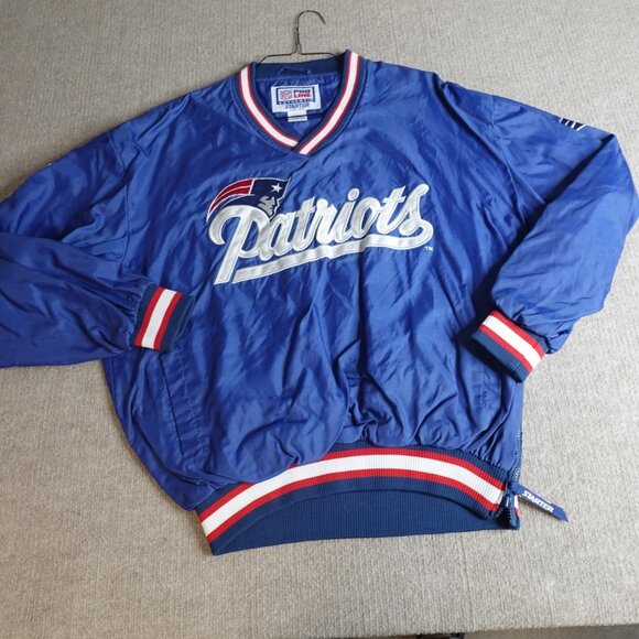 Vintage New England Patriots Jacket Large Blue Pullover Starter Pro Line - Picture 1 of 15